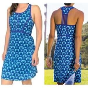 Title Nine Dream Golf  Racerback Dress Size S White Blue Geometric